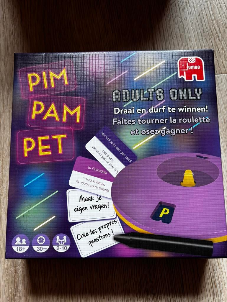 Pim, Pam, Pet voor volwassenen, Hobby en Vrije tijd, Gezelschapsspellen | Kaartspellen, Ophalen of Verzenden, Zo goed als nieuw