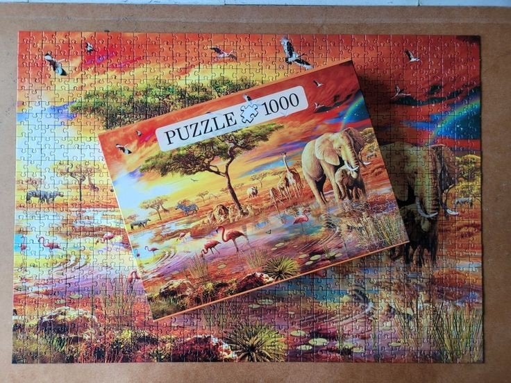 puzzel afrikaanse dierenwereld 1000 stukjes, Ophalen of Verzenden, 500 t/m 1500 stukjes, Zo goed als nieuw
