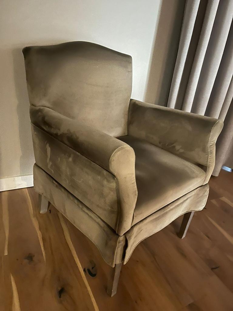 Luxe groene fauteuil in landelijke sobere stijl., Ophalen, Zo goed als nieuw, 75 tot 100 cm, 50 tot 75 cm