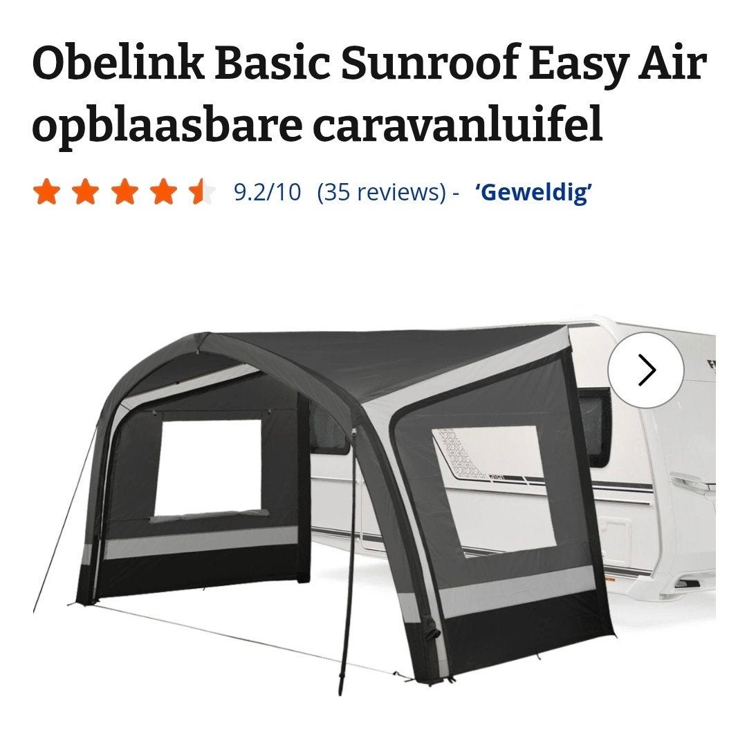 Obelink Sunroof Easy 330 Cooldark opblaasbare caravanluifel, Ophalen, Zo goed als nieuw