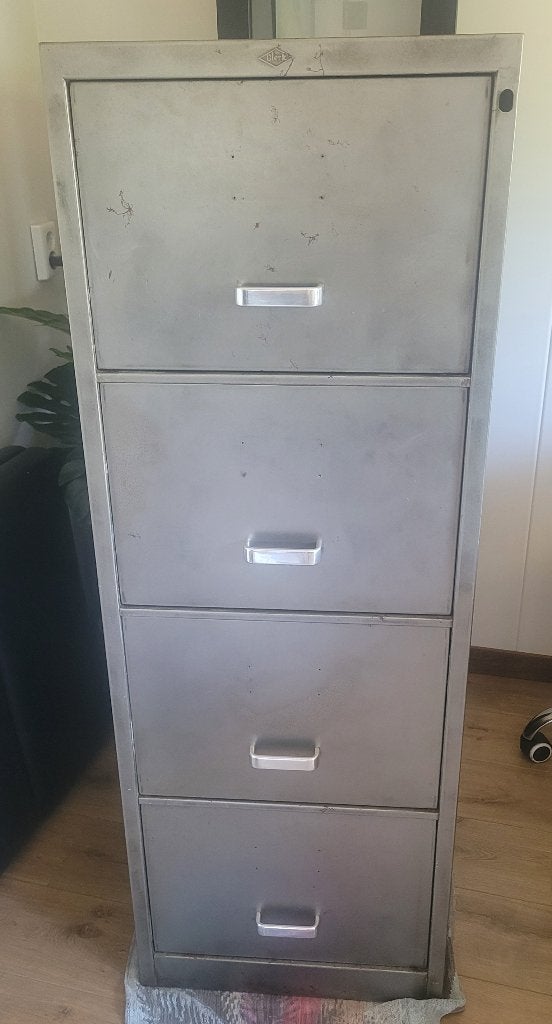 Vintage metalen archiefkast met 4 laden, Huis en Inrichting, Kasten | Roldeurkasten en Archiefkasten, Ophalen, Minder dan 50 cm