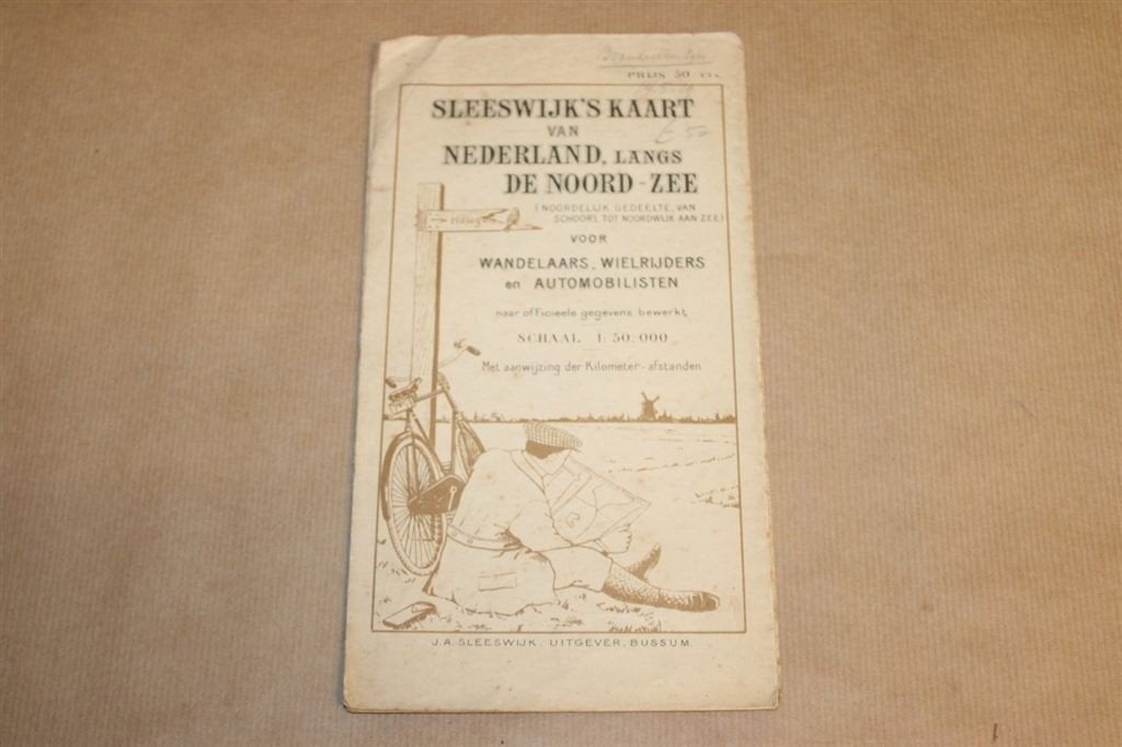 Sleeswijks kaart van Nederland langs de Noordzee 1920, Gelezen, Ophalen of Verzenden, Landkaart, 1800 tot 2000