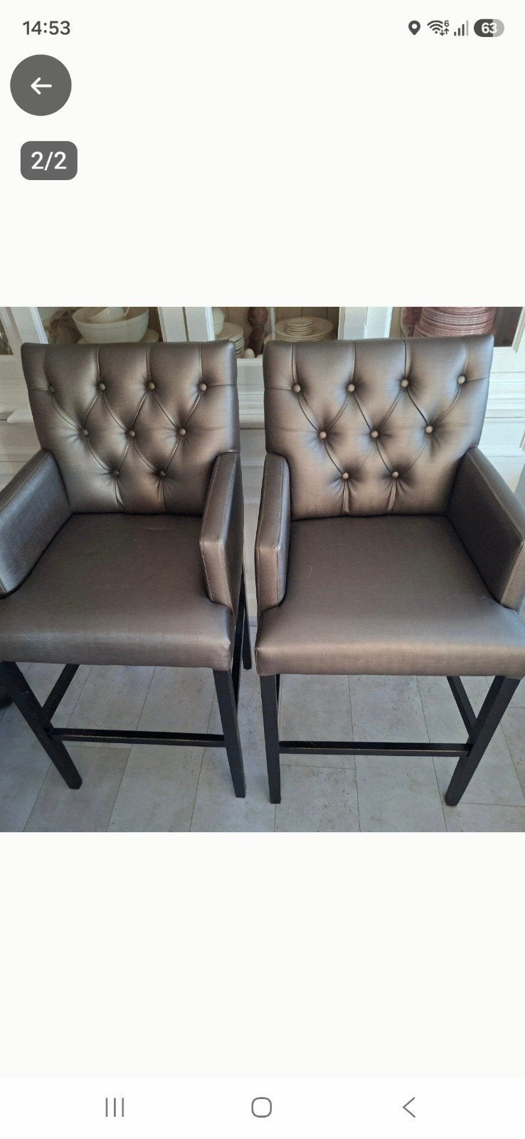 Luxe barkrukken met armleuningen - Set van 2, Ophalen, Met voetsteun, Zo goed als nieuw, 90 cm of meer