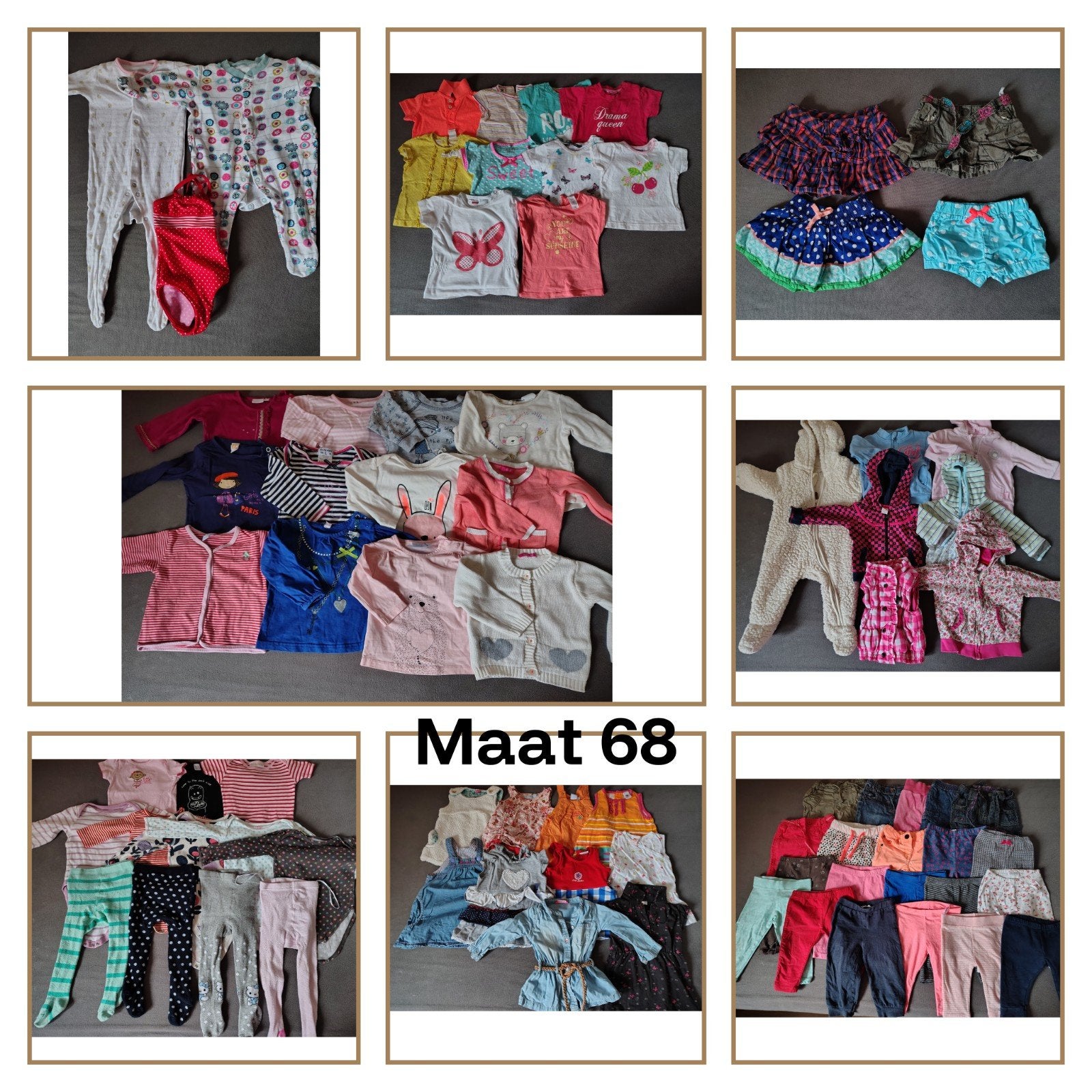 Bananendoos vol meisjeskleding maat 68 - €29, Kinderen en Baby's, Babykleding | Baby-kledingpakketten, Maat 68, Ophalen of Verzenden