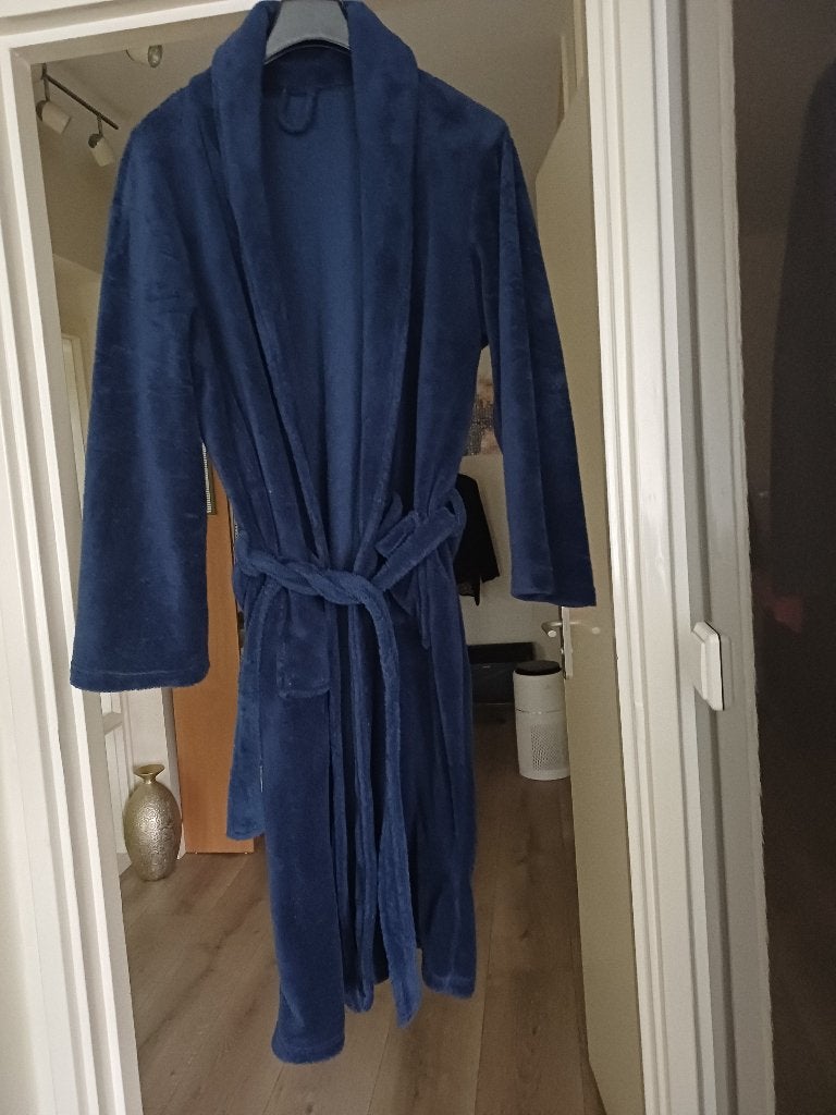 donkerblauw fleece ochtendjas mt XL, Ophalen of Verzenden, Gedragen, Maat 56/58 (XL)