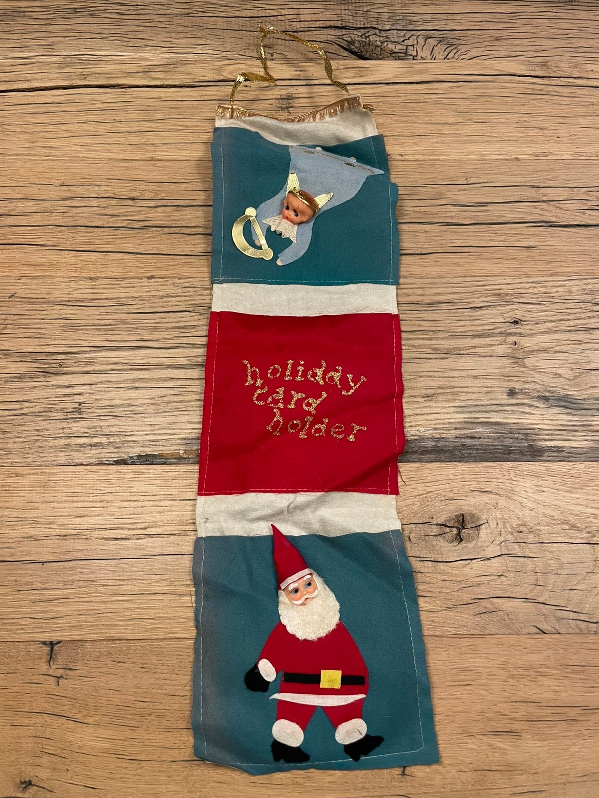 Vintage vilten kaartenhouder kerst, Diversen, Ophalen of Verzenden, Gebruikt