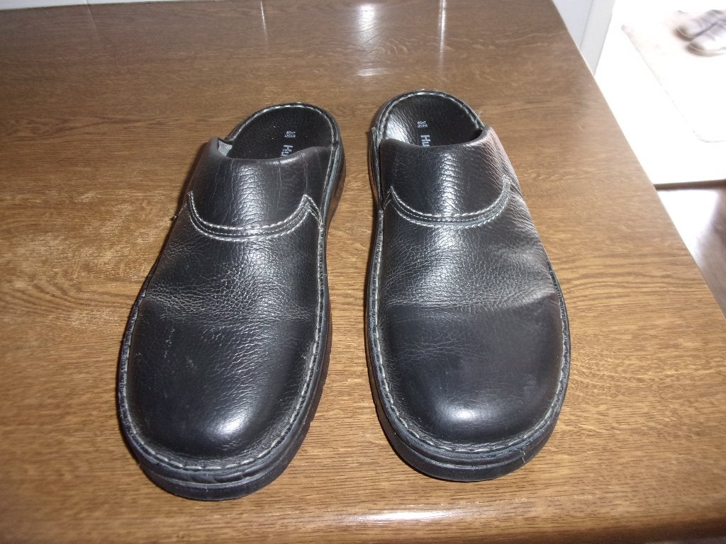 Echt Lederen Sloffen, Ophalen, Zwart, Zo goed als nieuw, Hush Puppies