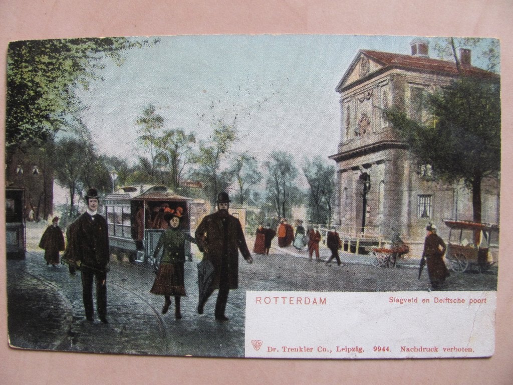 Rotterdam 1906 Slagveld mooi levendig straatbeeld, Ophalen of Verzenden, Voor 1920, Gelopen, Zuid-Holland