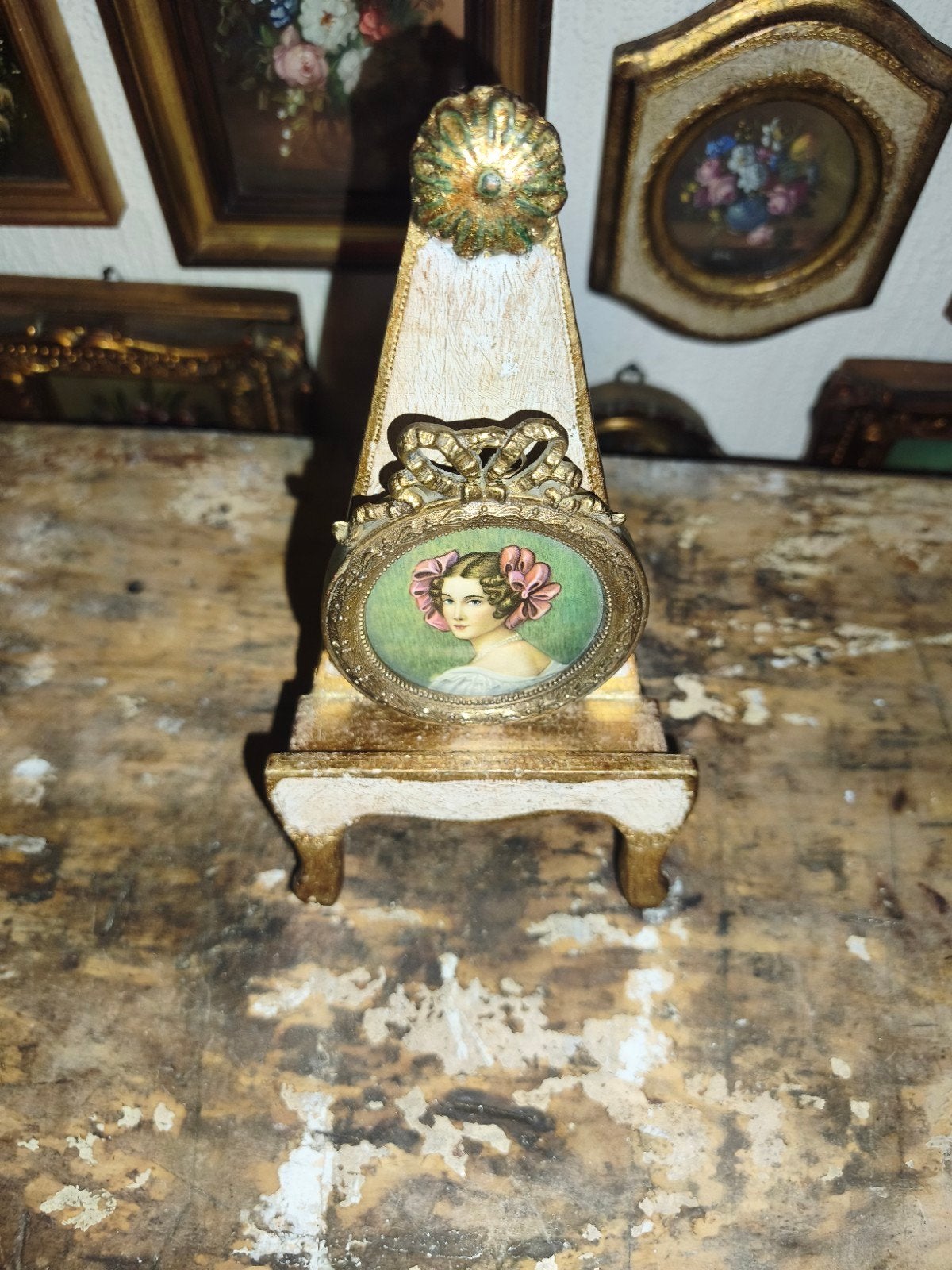 oud schilderijtje schilderij lijst portret vrouw dame Y42, Ophalen of Verzenden