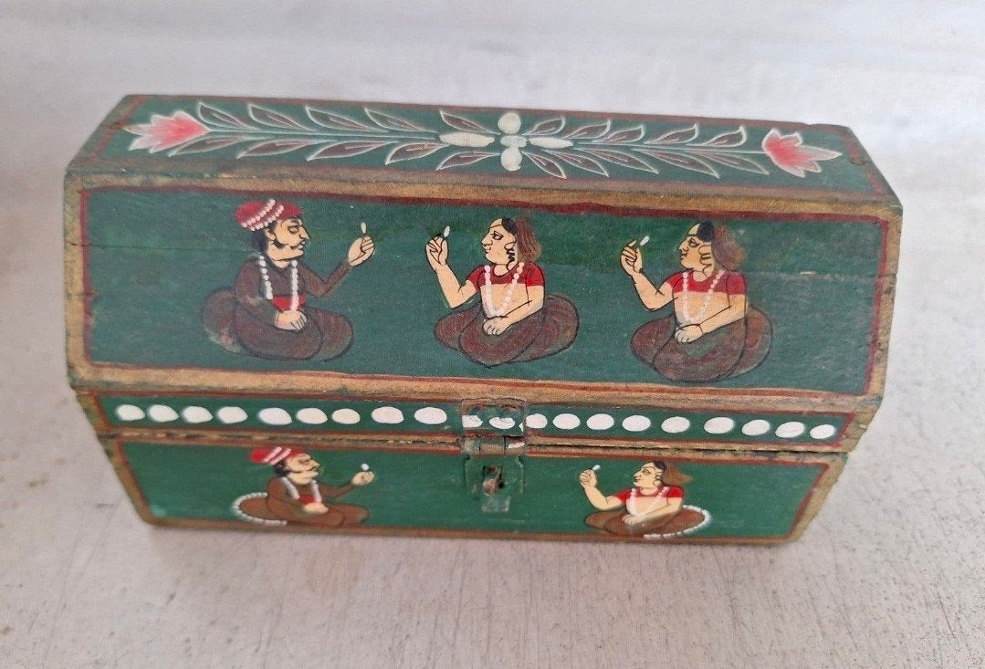 Vintage Handgeschilderd Houten Doosje - Unieke Motieven, Ophalen of Verzenden
