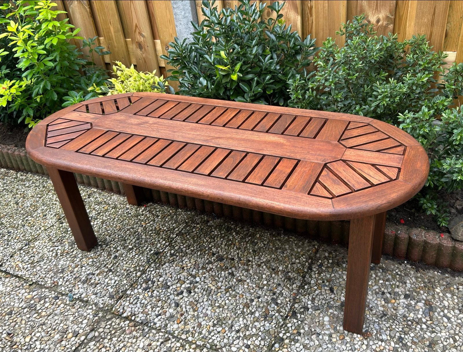 Loungetafel /  salontafel tuintafel teakhout voor buiten, Ophalen, Gebruikt, Ovaal, Hout
