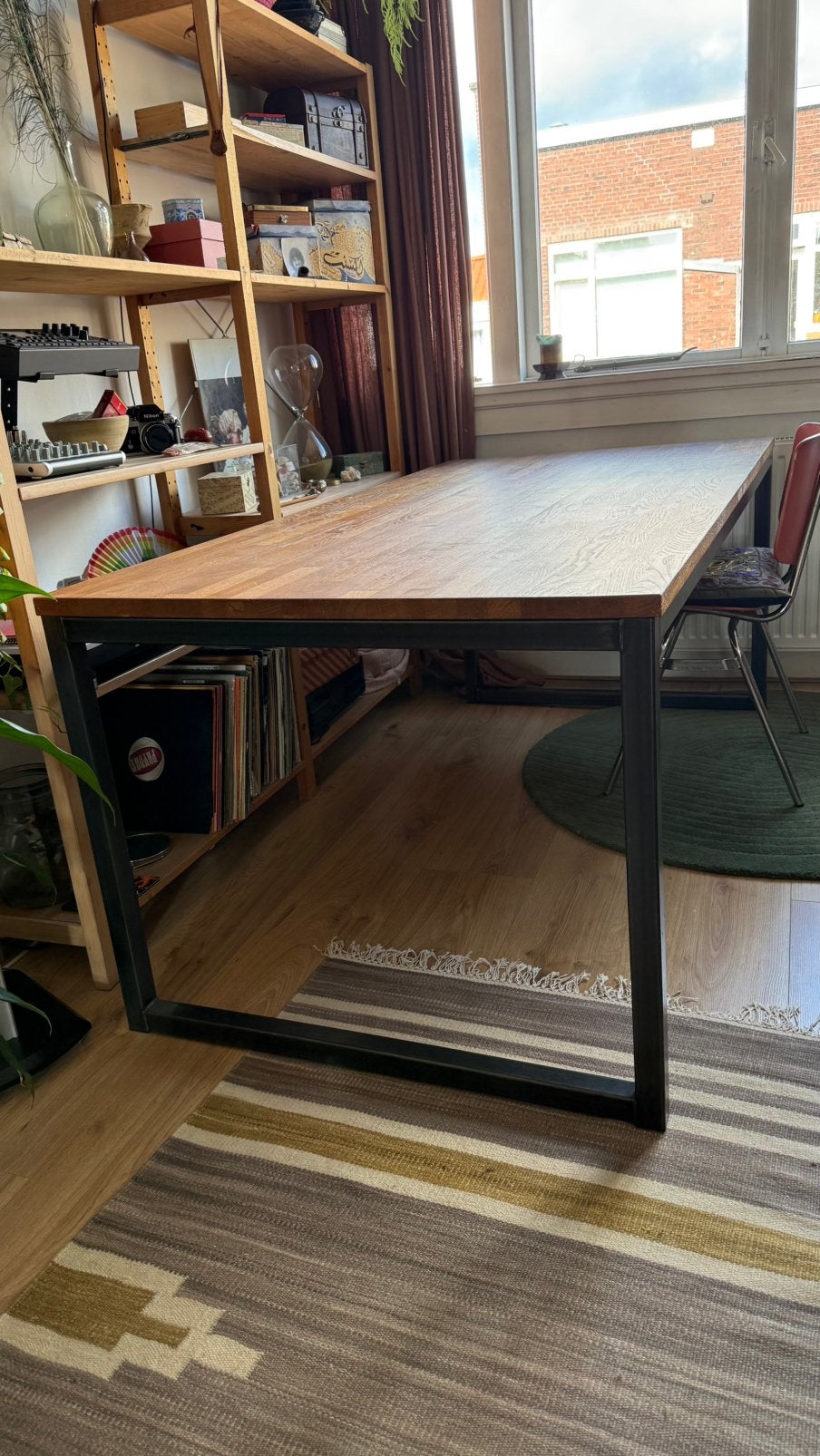 Eettafel hout en metaal, Ophalen, Gebruikt, 50 tot 100 cm, Eikenhout