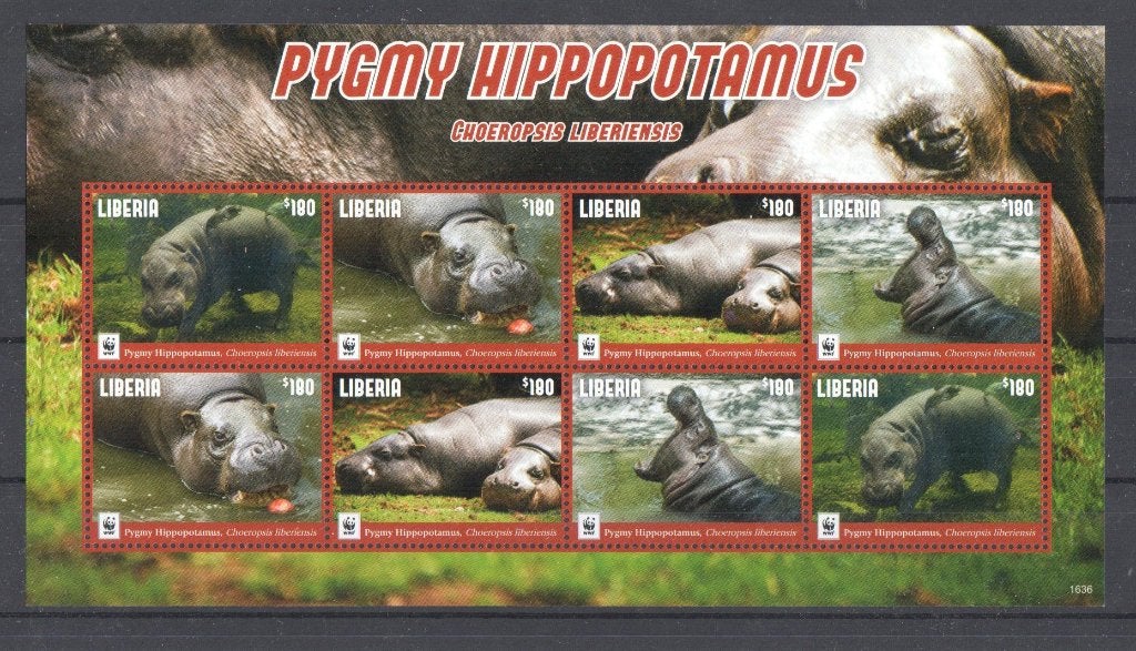WWF postzegelblok met 2 series zegels v/h Dwergnijlpaard, Ophalen of Verzenden, Postfris, Dier of Natuur