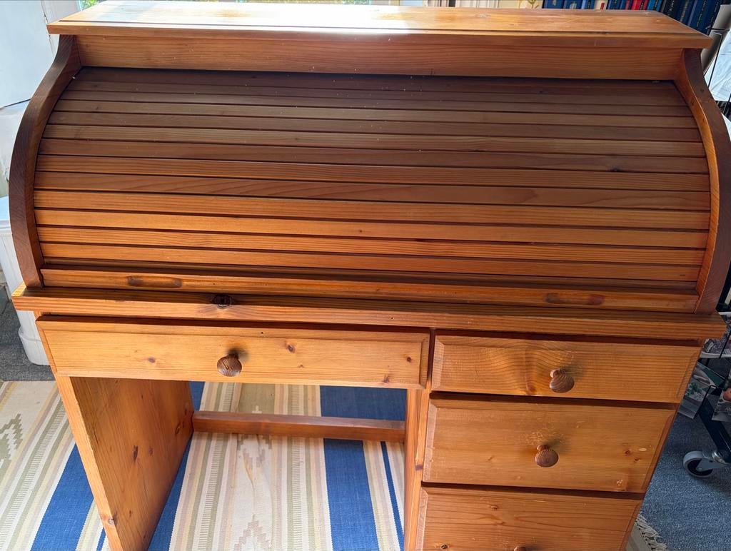 Houten rolluikbureau met lades - Vintage stijl, Ophalen, Zo goed als nieuw
