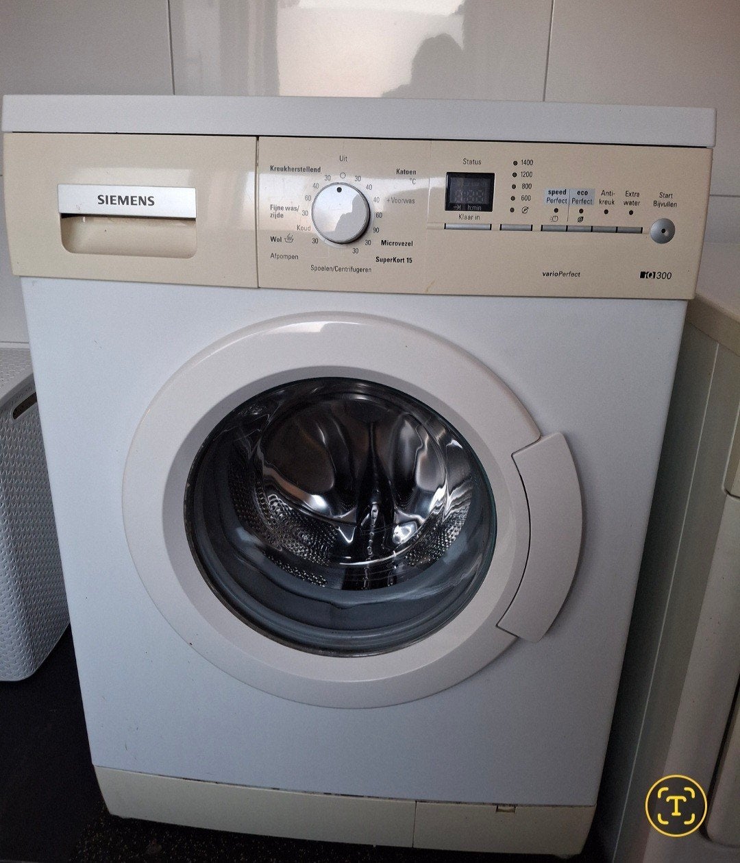 Siemens VarioPerfect WM1300 wasmachine en Electrolux droger, Ophalen, Gebruikt, 85 tot 90 cm, 1200 tot 1600 toeren