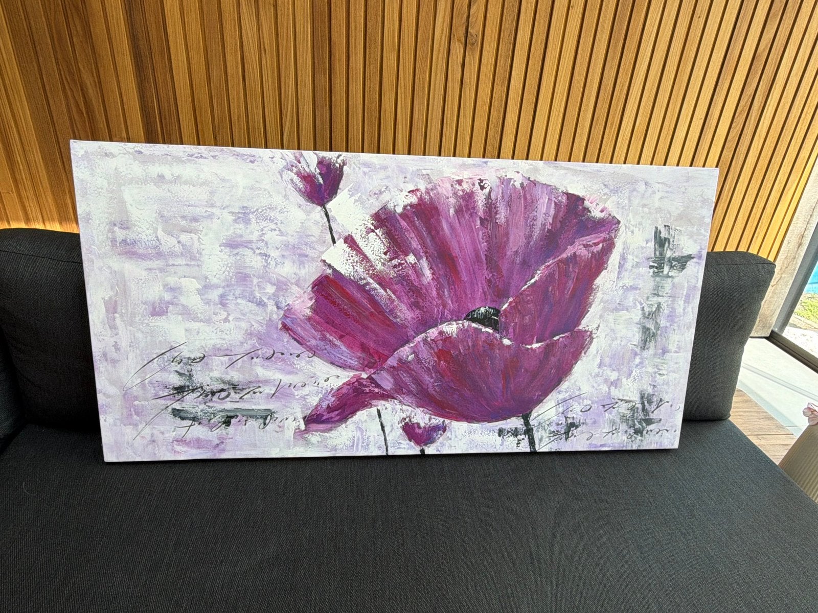 Schilderij met paarse bloemen, acrylverf op canvas, Ophalen