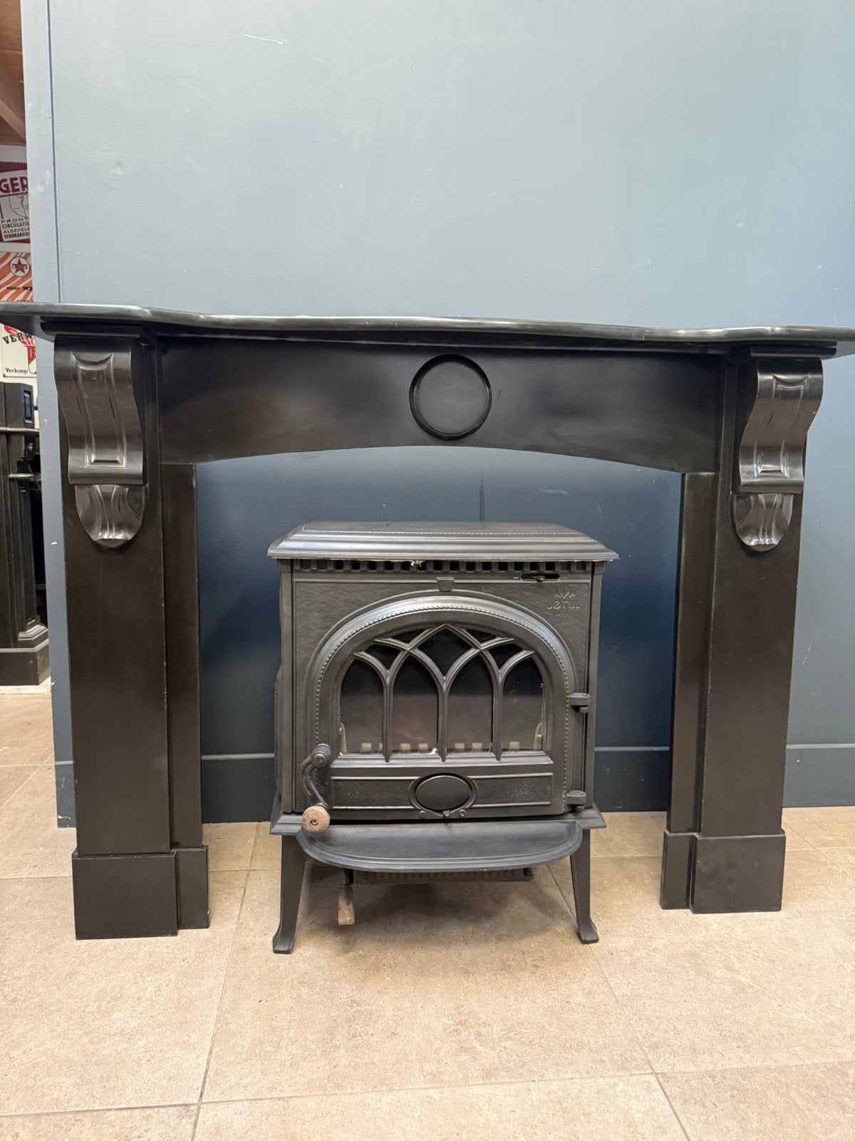 Zwart marmer omloop schouw openhaard mantel. Herenhuis, Info@renzovanengelen.com, Ophalen of Verzenden, Zo goed als nieuw, Vrijstaande haard