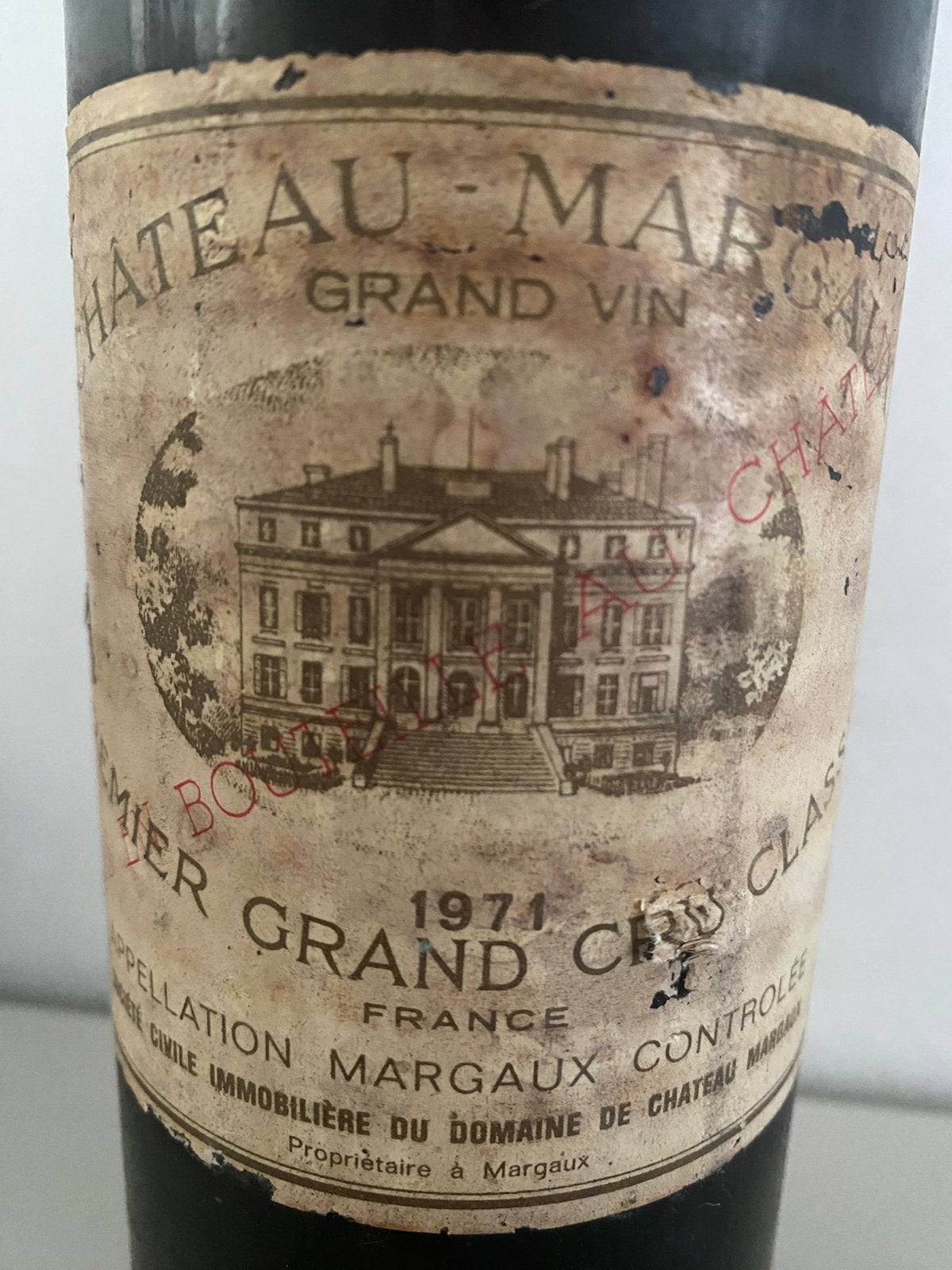 Chateau Margaux Premier Grand Cru Classe 1971, Frankrijk, Ophalen of Verzenden, Zo goed als nieuw, Rode wijn