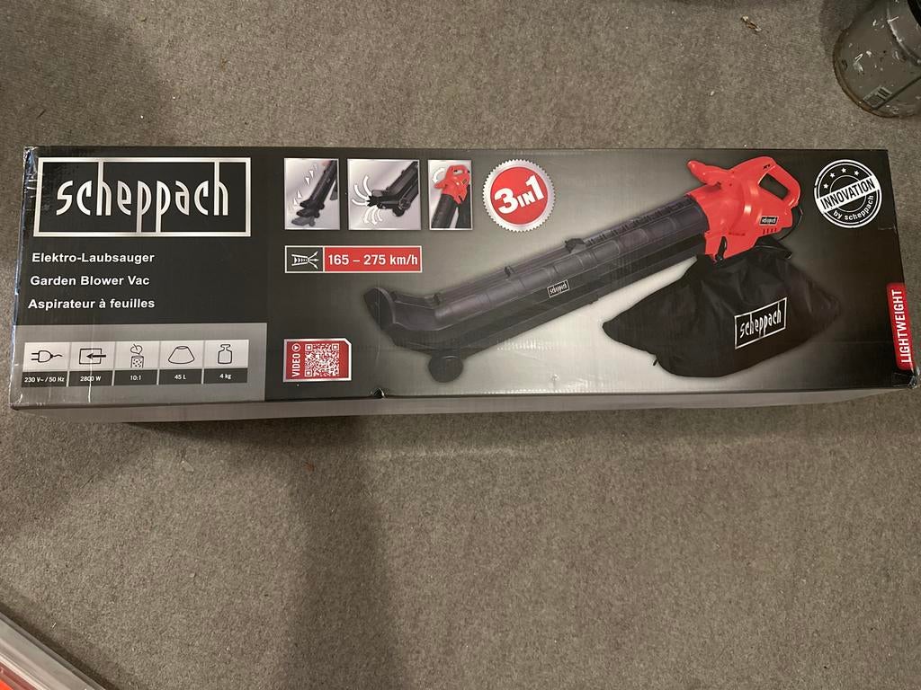 Scheppach Tuinblazer 3-in-1 - Blazen, Zuigen, Versnipperen, Tuin en Terras, Handgedragen, Nieuw, Ophalen of Verzenden, Met opvangzak