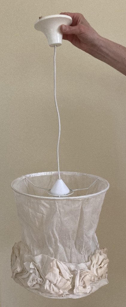 Hanglamp stof met bloemenrand gebroken wit, Ophalen of Verzenden, Gebruikt, Textiel