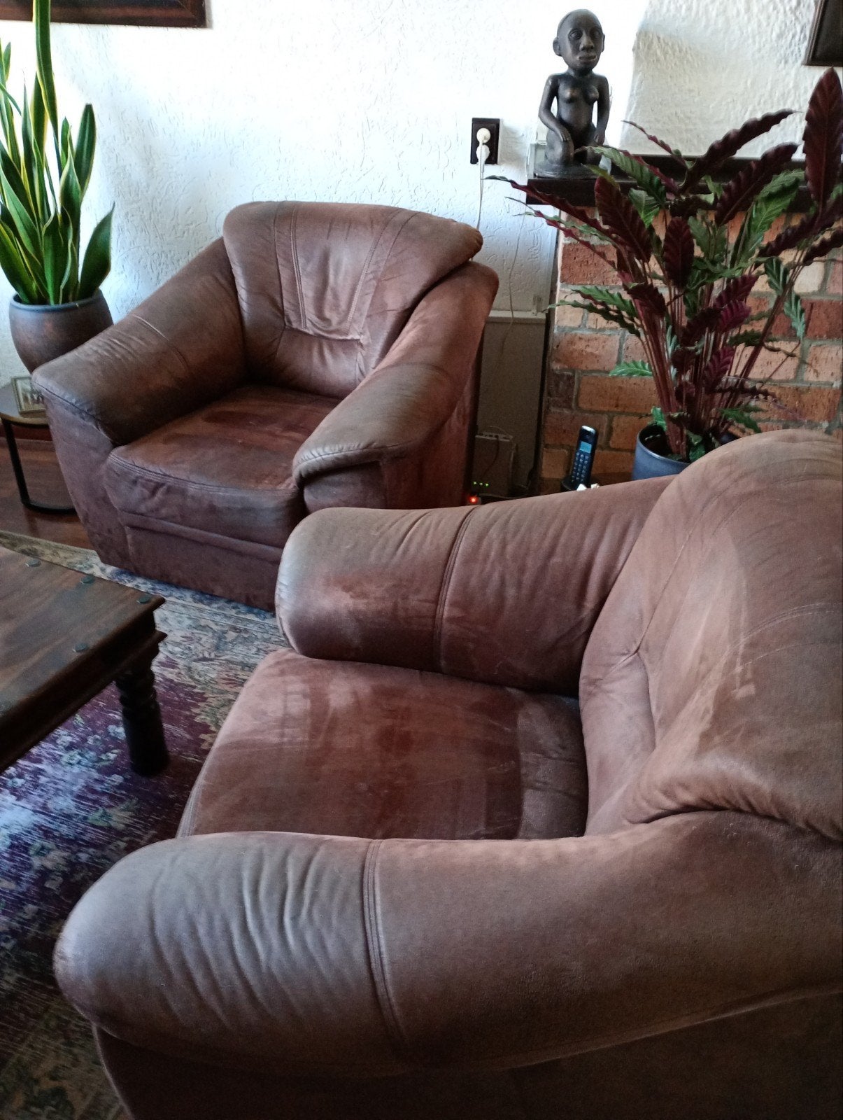 Te koop   Bankstel bruin microvezel, Ophalen of Verzenden, Gebruikt, 75 tot 100 cm