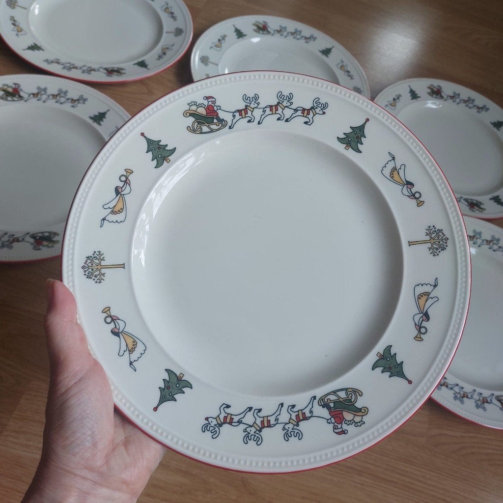 Set 6 kerstdinerborden Wedgwood Windsor Christmas serie, Ophalen of Verzenden, Zo goed als nieuw, Porselein, Bord(en)