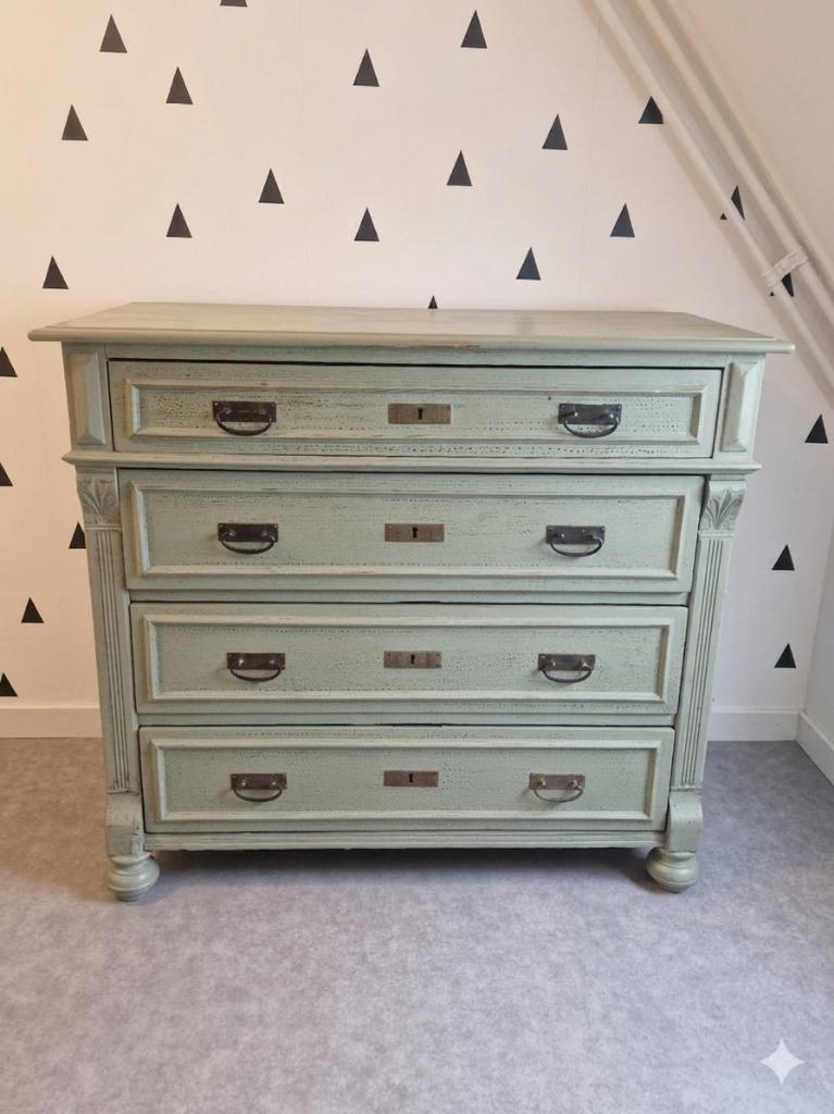 Vintage landelijke commode massief hout brocante, Ophalen, Gebruikt, 50 tot 70 cm, 100 cm of meer