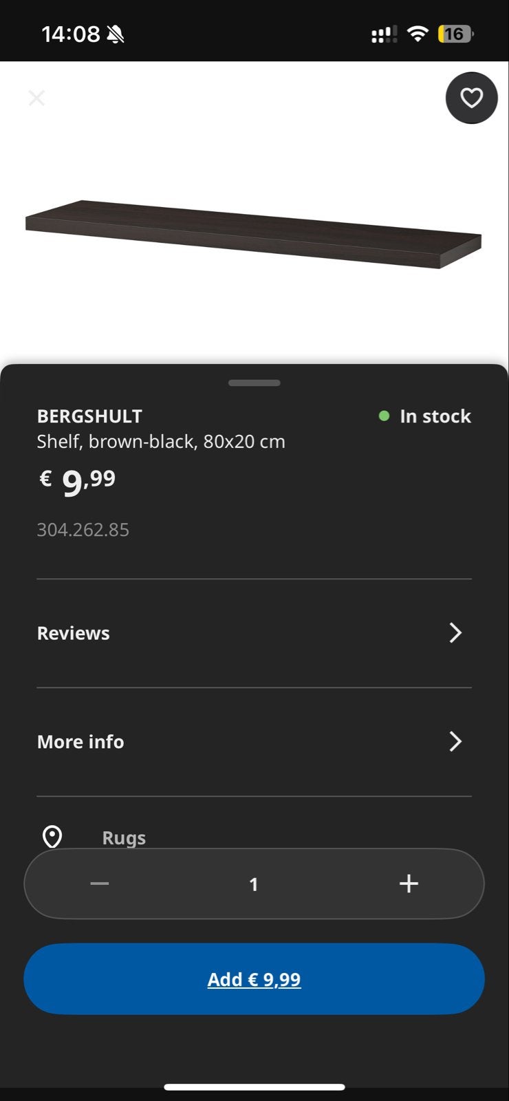 IKEA BERGSHULT Plank / Shelf 80x20 cm brown-black, Huis en Inrichting, Woonaccessoires | Wandplanken en Boekenplanken, Ophalen