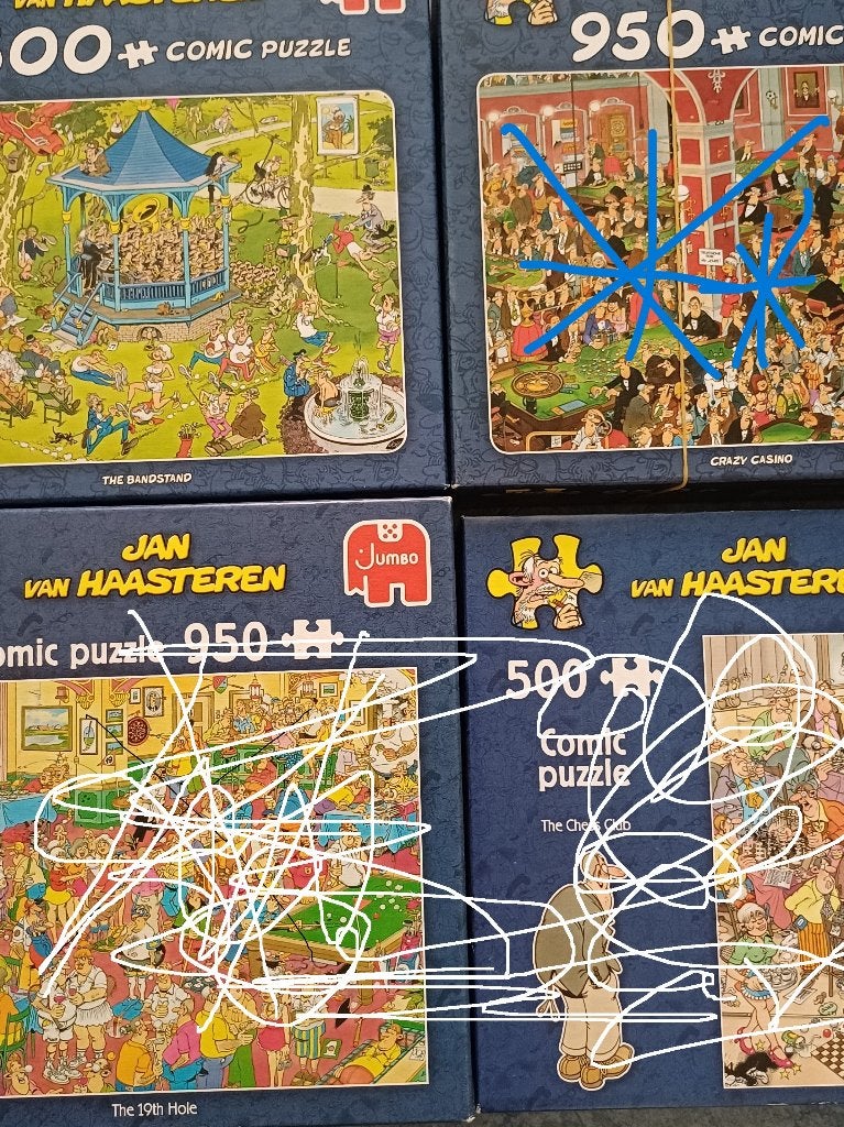 2 x Jan van Haasteren Puzzels, Hobby en Vrije tijd, Denksport en Puzzels, Ophalen, 500 t/m 1500 stukjes, Gebruikt, Legpuzzel