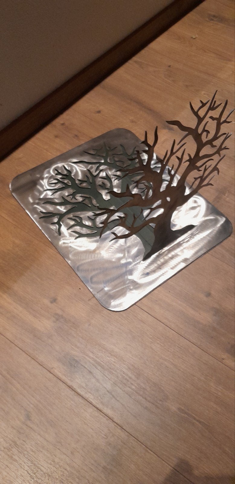 Levensboom 3D van blank staal, 35x35x35 cm, Nieuw, Ophalen of Verzenden, Zilver, Metaal