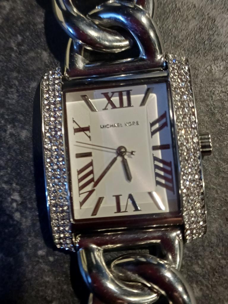 Michael Kors Horloge MK-7438 met Strass en Schakelband, Overige merken, Staal, Staal, Polshorloge