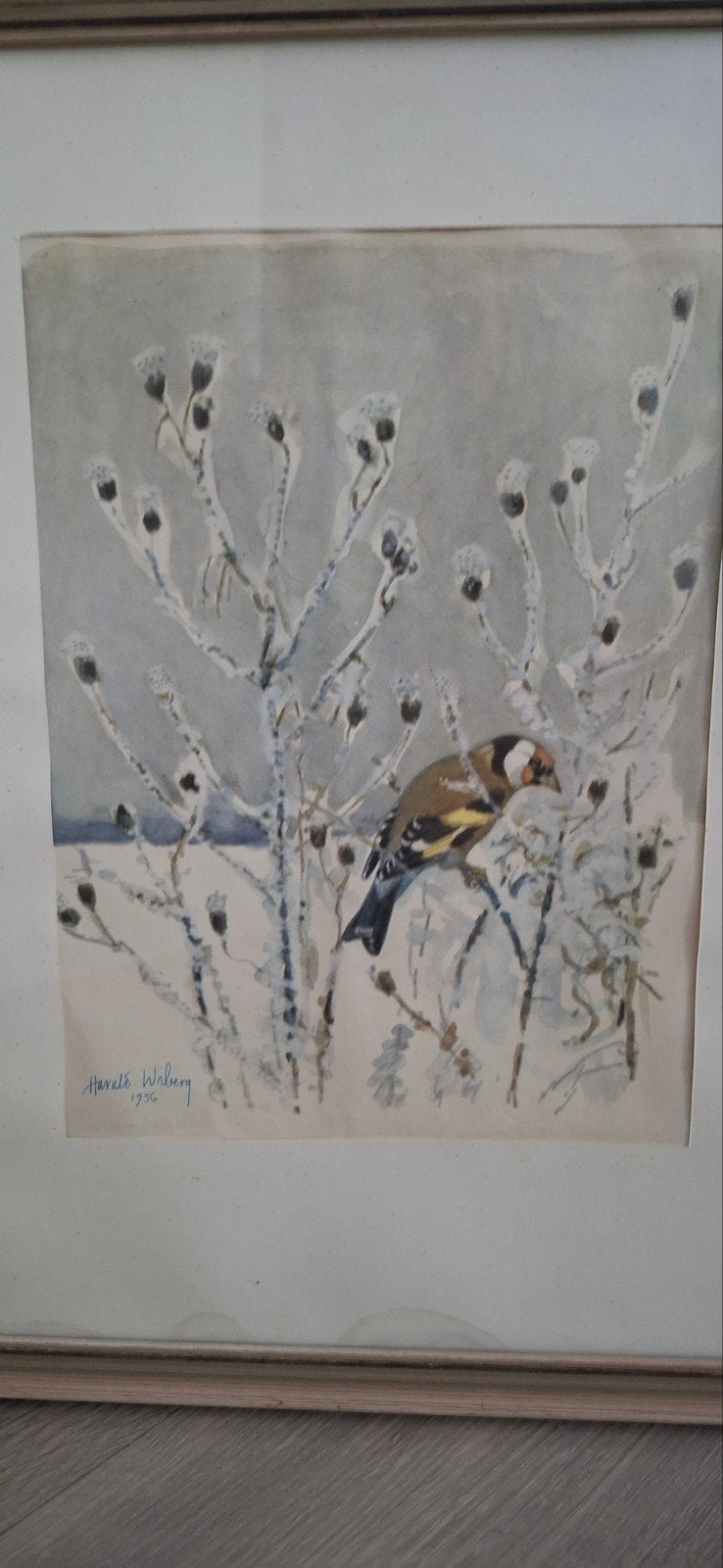 vintage plaatje winters, vogel, putter, distelvink,, Ophalen of Verzenden