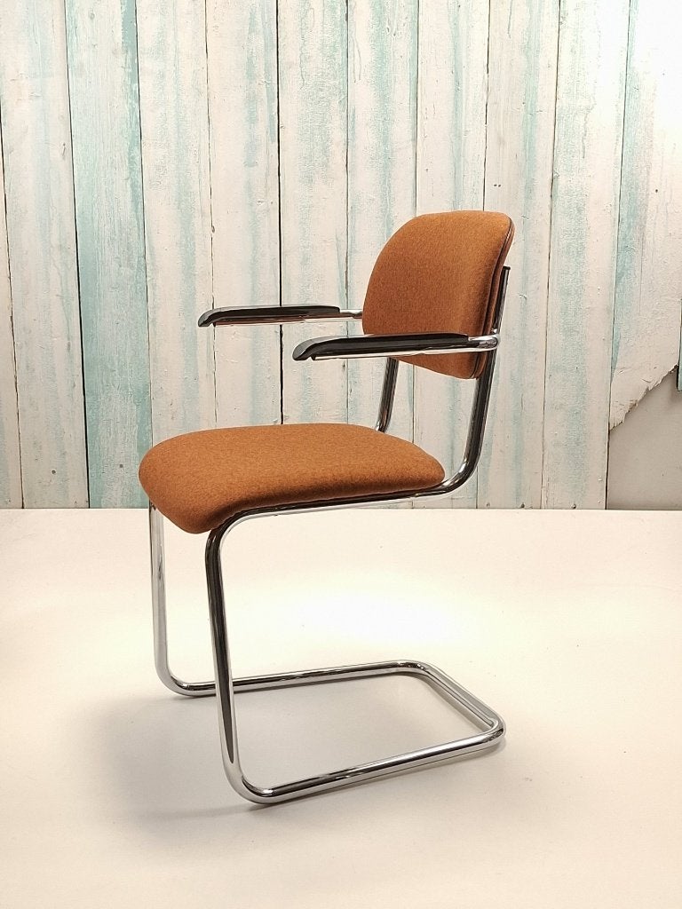 Vintage eetkamerstoel met armleuning, Ophalen, Gispen, Vijf, Zes of meer stoelen, Rood