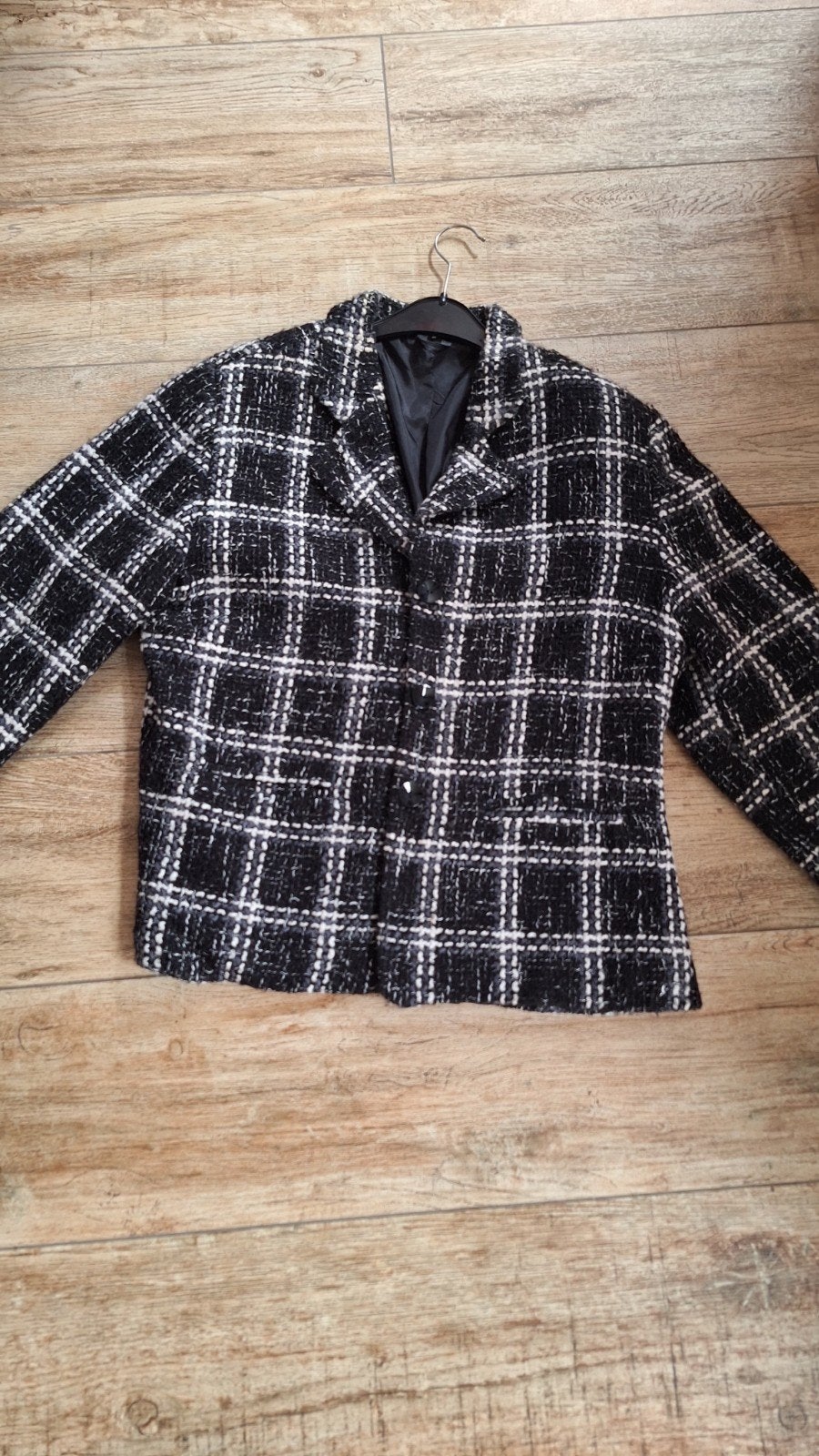 Tweed jasje zwart-wit geruit mt 42 44, Kleding | Dames, Ophalen of Verzenden, Zo goed als nieuw, Maat 38/40 (M), Zwart
