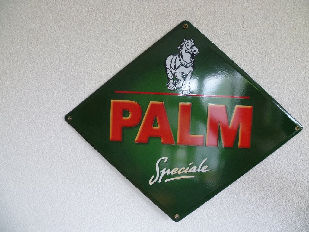 EMAILLE RECLAMEBORD"PALM SPECIALE"EB UIT 2003, Verzamelen, Ophalen of Verzenden, Zo goed als nieuw, Reclamebord
