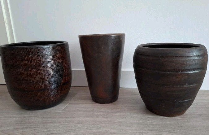 Grote bruine bloempotten, plantpot, potten, Ophalen, Rond, Binnen, Zo goed als nieuw