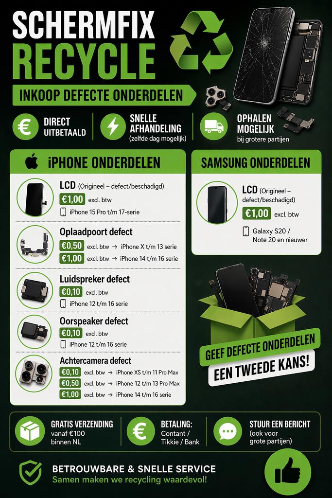 SCHERMFIX RECYCLE, Telecommunicatie, Mobiele telefoons | Apple iPhone, Ophalen of Verzenden, Niet werkend, 1 TB, IPhone 16 Pro Max