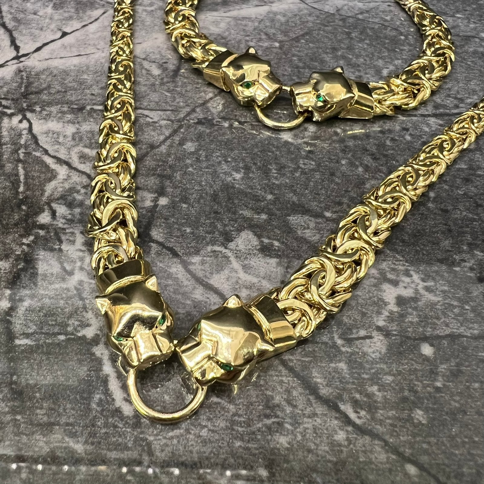 14 karaats gouden panter ketting armband set, Ophalen of Verzenden, Zo goed als nieuw, Goud