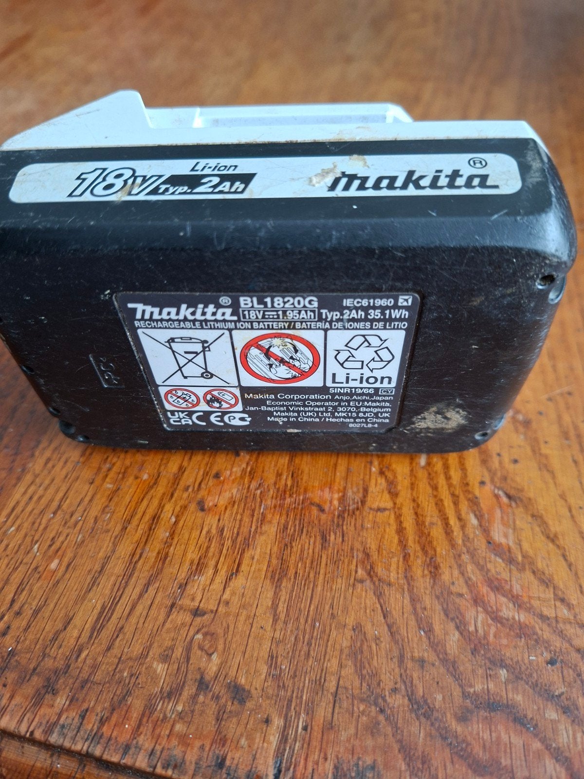 Makita 18V Li-ion Accu BL1820G 2.0Ah - Defect, Ophalen of Verzenden, Gebruikt
