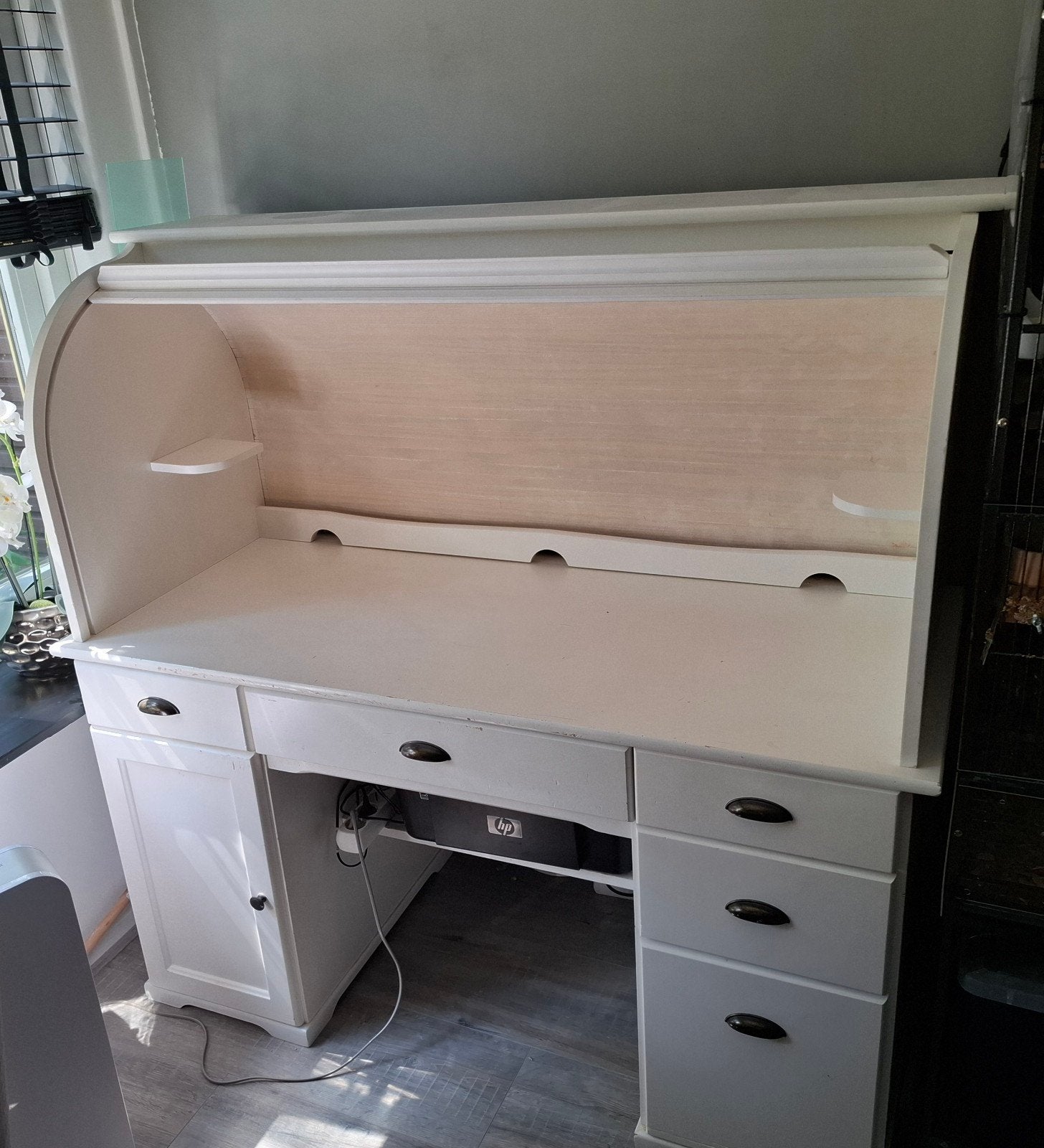Wit rolluikbureau / secretaire met lades, Ophalen, Gebruikt, Klassiek