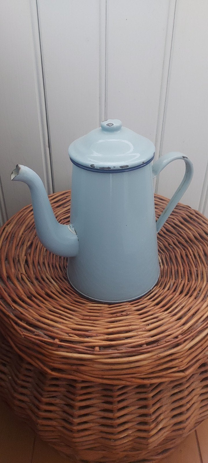 Vintage geëmailleerde blauwe koffiepot en waterkan, Ophalen of Verzenden