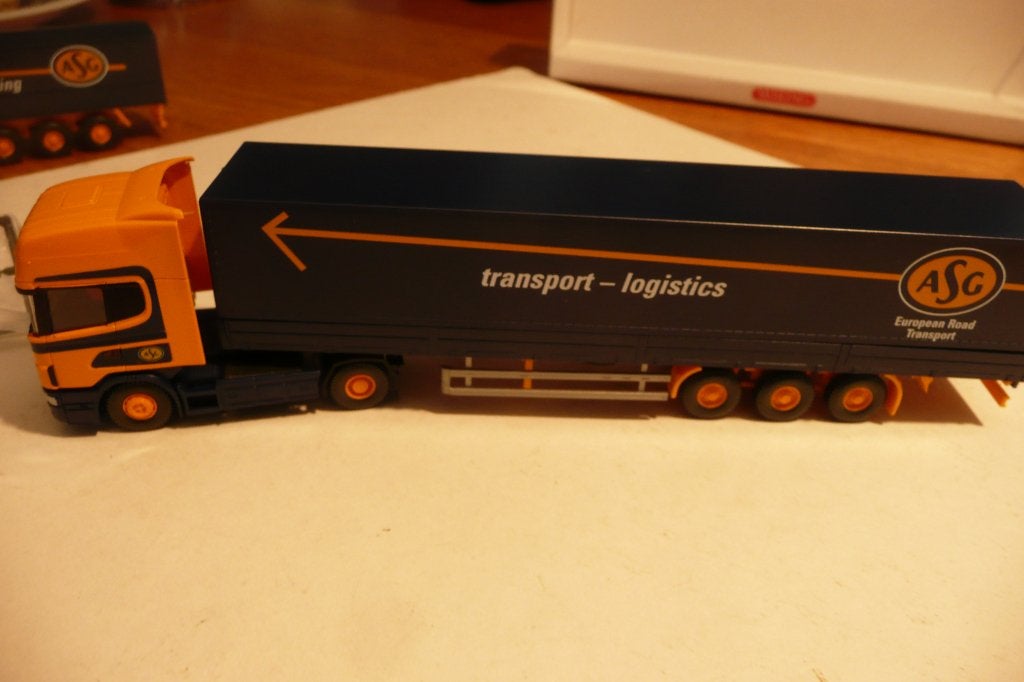 Wiking HO spoor ASG transport Scania 144 in OVP, Ophalen of Verzenden, Zo goed als nieuw, Bus of Vrachtwagen, Wiking