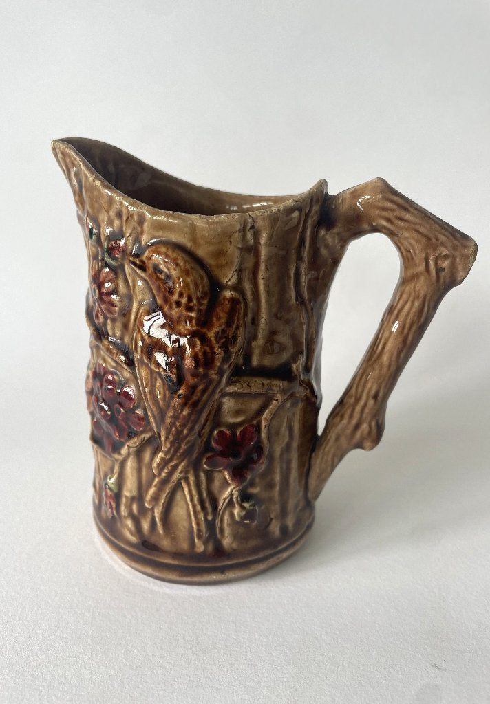 Vintage kan keramiek bruin met vogels, Ophalen of Verzenden