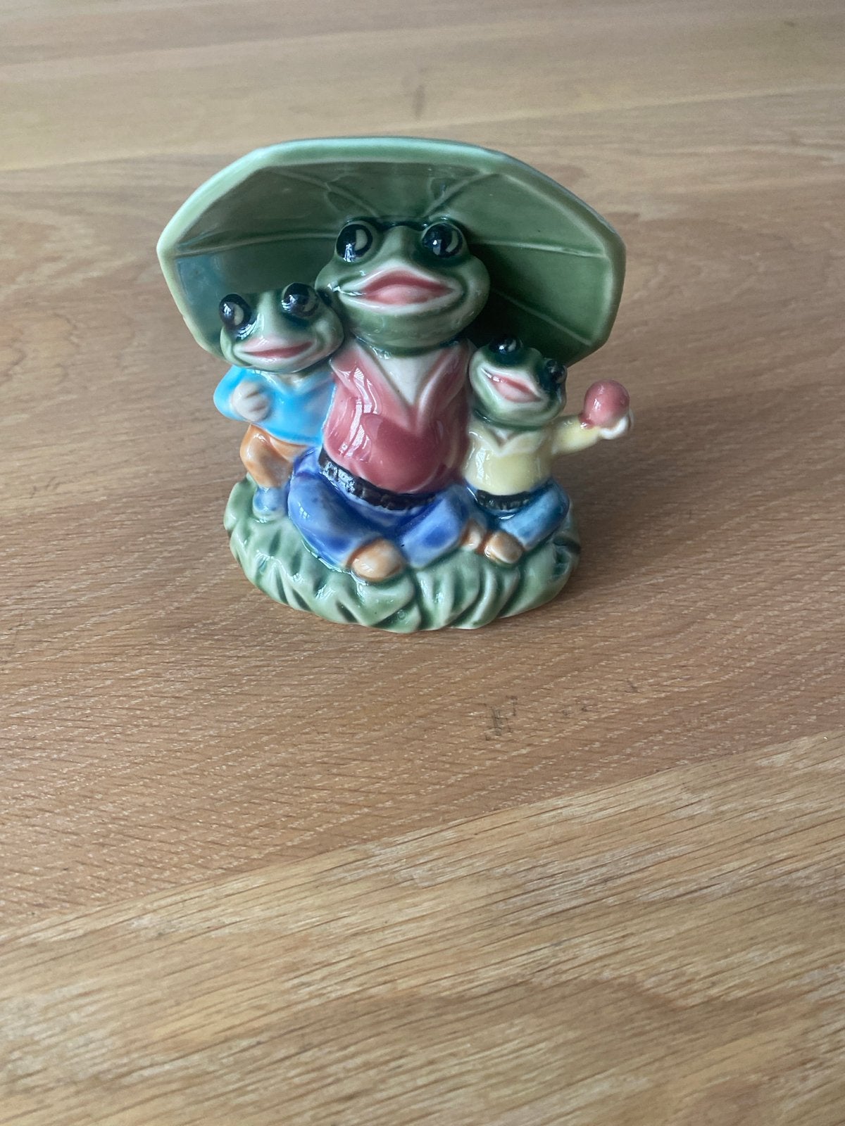 Kikker familie beeldje onder blad, Ophalen of Verzenden, Zo goed als nieuw