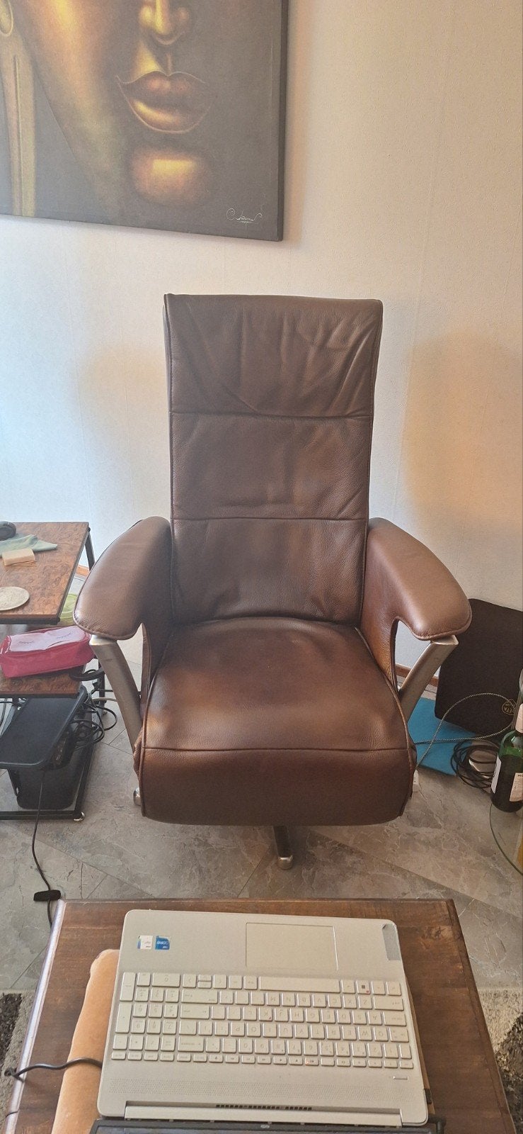 Staop/relax fauteuil elektrisch +massagefunctie, Ophalen, Gebruikt, Leer, 50 tot 75 cm