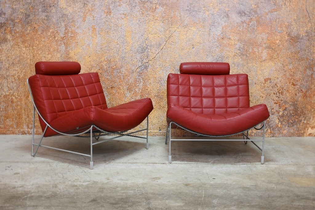 Als NIEUW! rode leren Leolux Volare design fauteuil, Leolux, Leolux, 75 tot 100 cm, Ophalen of Verzenden