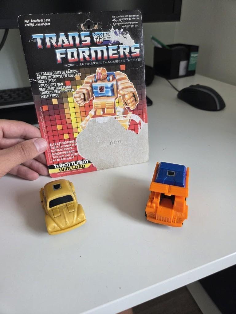 Transformers G1 Throttlebots Goldbug & Wideload + backcard, Verzamelen, Transformers, G1, Ophalen of Verzenden, Gebruikt, Autobots
