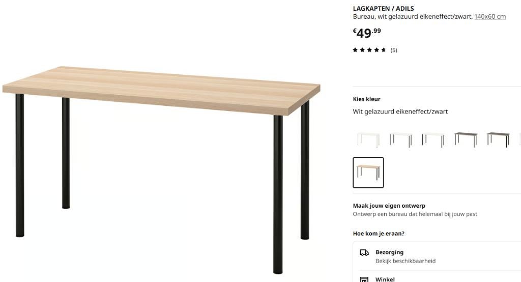 Ikea bureau LAGKAPTEN / ADILS 140x60 cm, Ophalen, 40 cm, Schoolbureau, Zo goed als nieuw