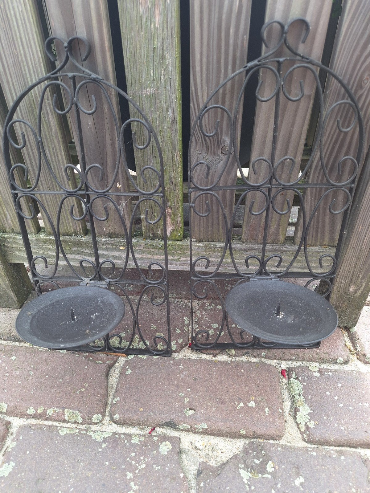 Set van 2 smeedijzeren wandkandelaars, Huis en Inrichting, Woonaccessoires | Kandelaars en Kaarsen, Ophalen, Gebruikt, Metaal