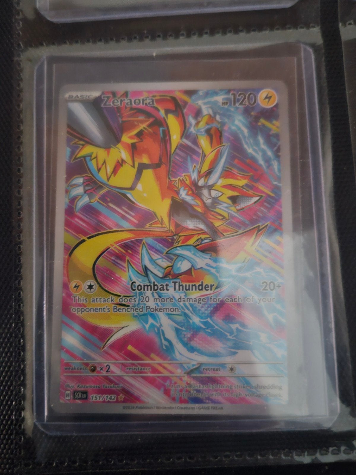 Pokemon Zeraora 151/142 Stellar Crown, Ophalen of Verzenden, Zo goed als nieuw, Losse kaart, Foil